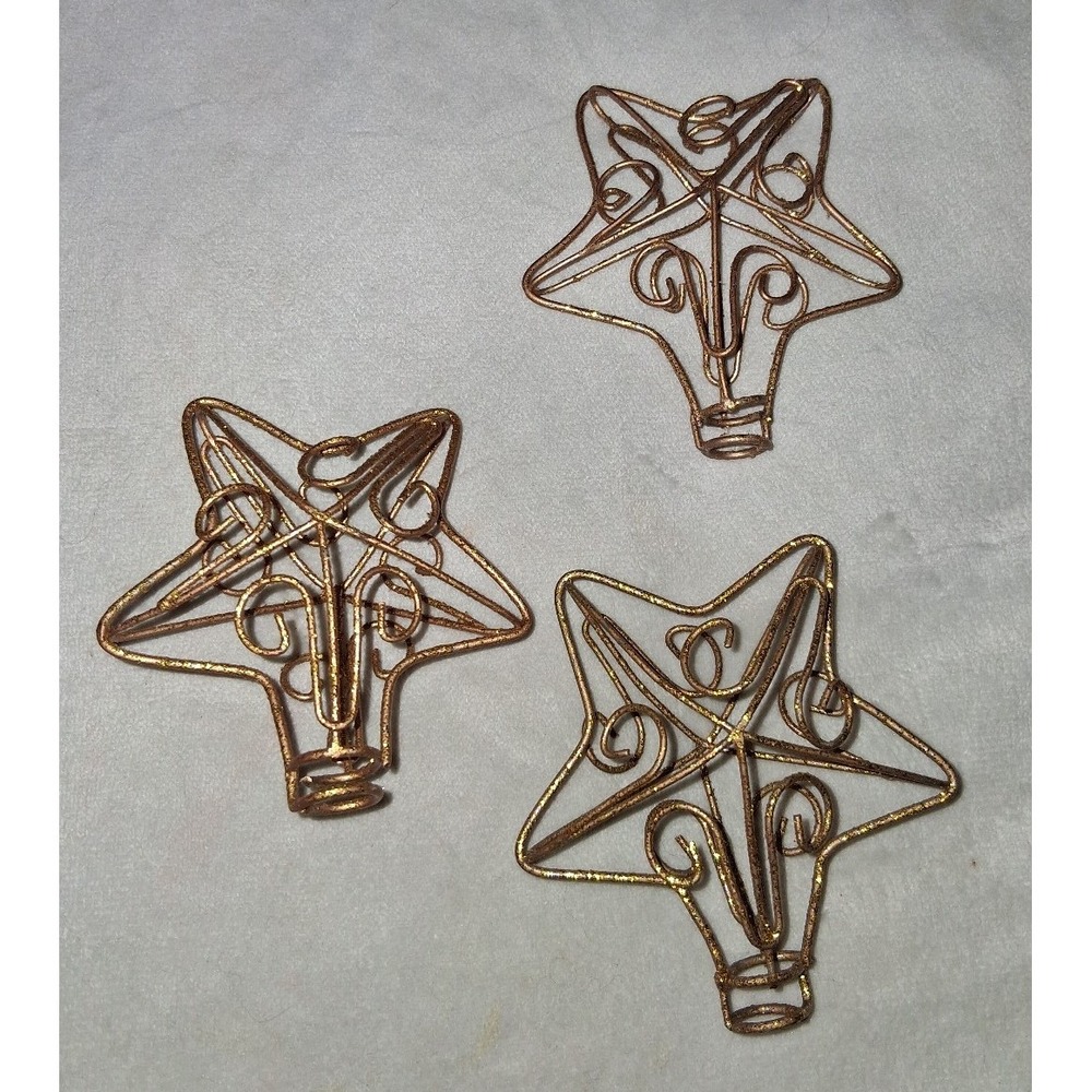 Vintage Wire Star Christmas Tree Toppers Set of‎ 3 Gold Glitter Spiral Stars